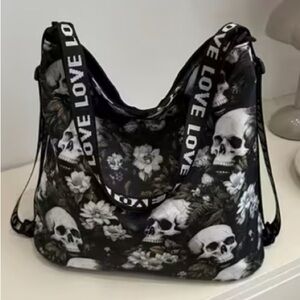 🔴 Black Floral Skull Print Women's Bag